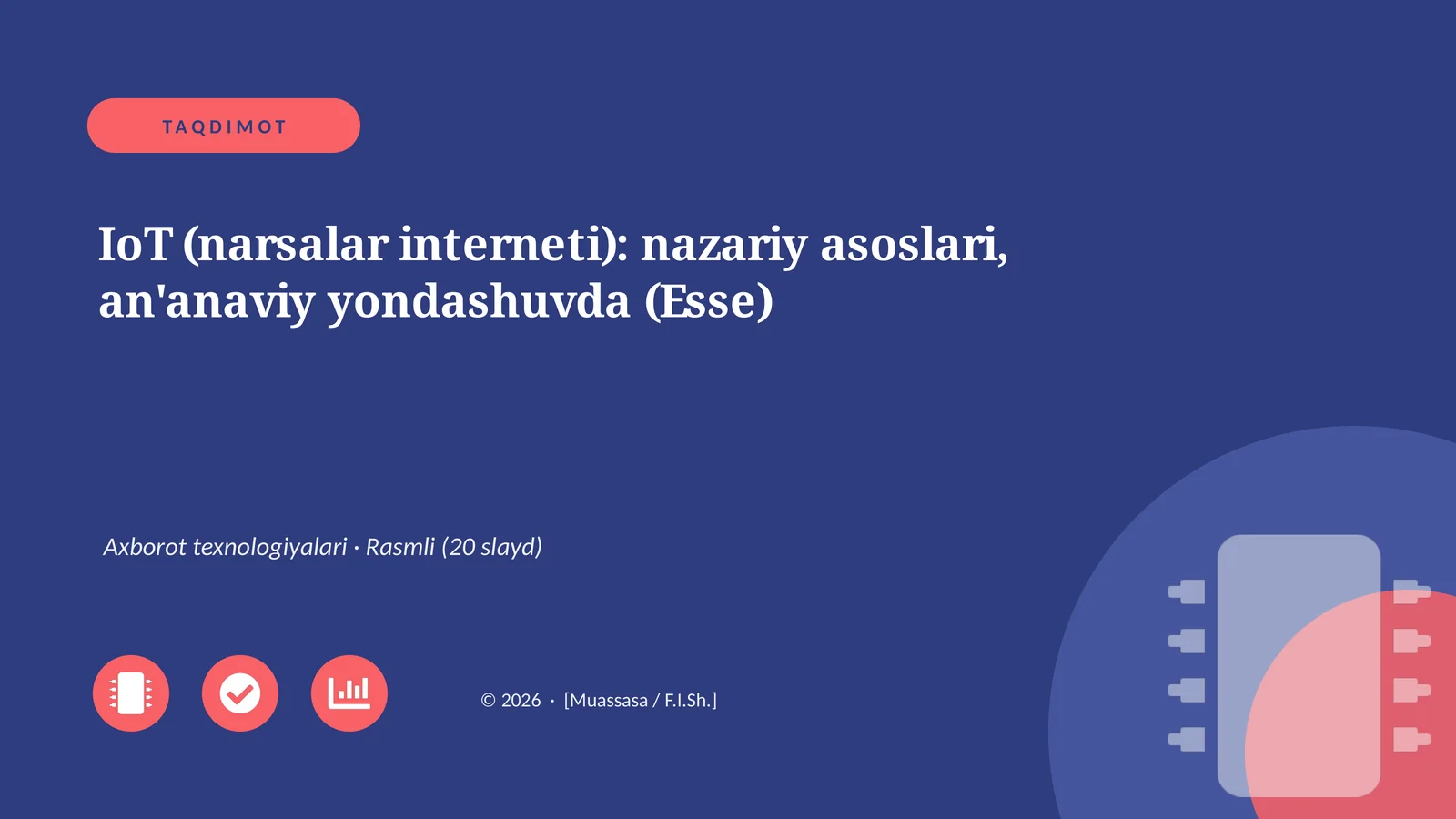 IoT (narsalar interneti): nazariy asoslari, an'anaviy yondashuvda (Esse)