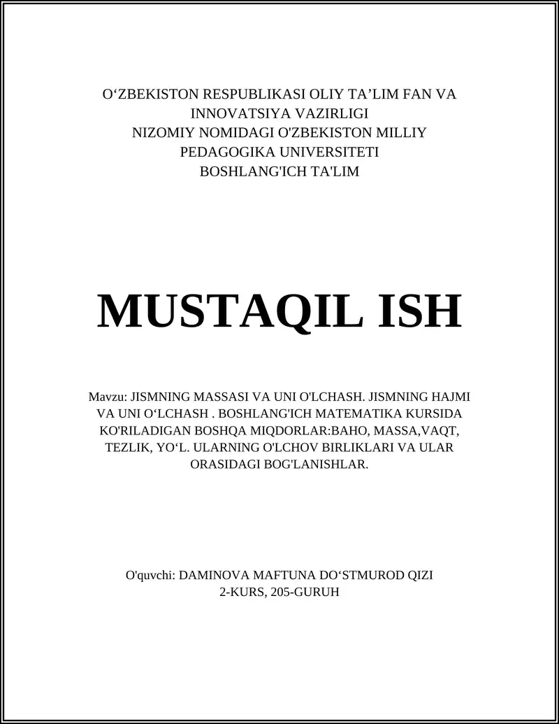 Jismning massasi va uni o'lchash