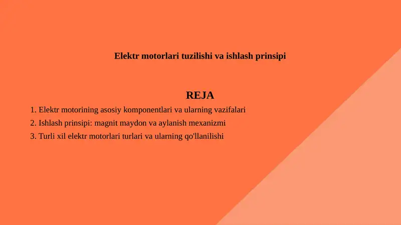 Elektr motorlari tuzilishi va ishlash prinsipi