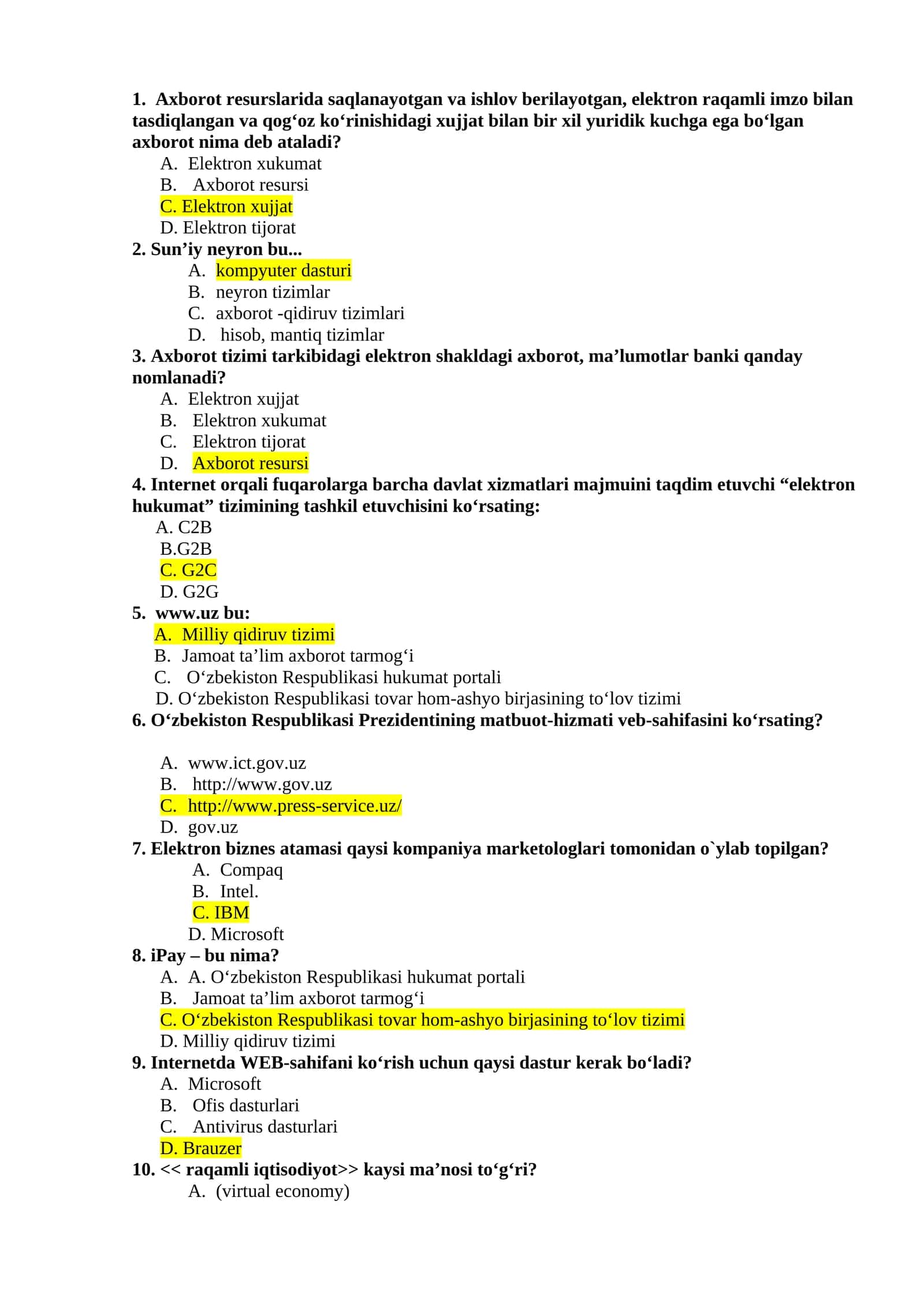 AKT test javoblari