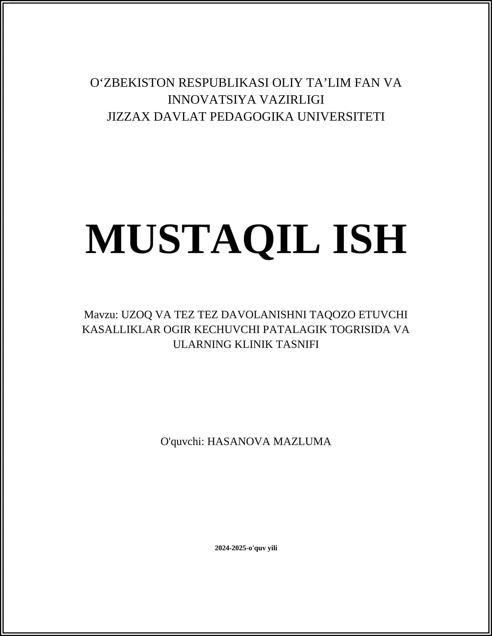 Uzoq va tez-tez davolanishni talab qiluvchi kasalliklar tushunchasi