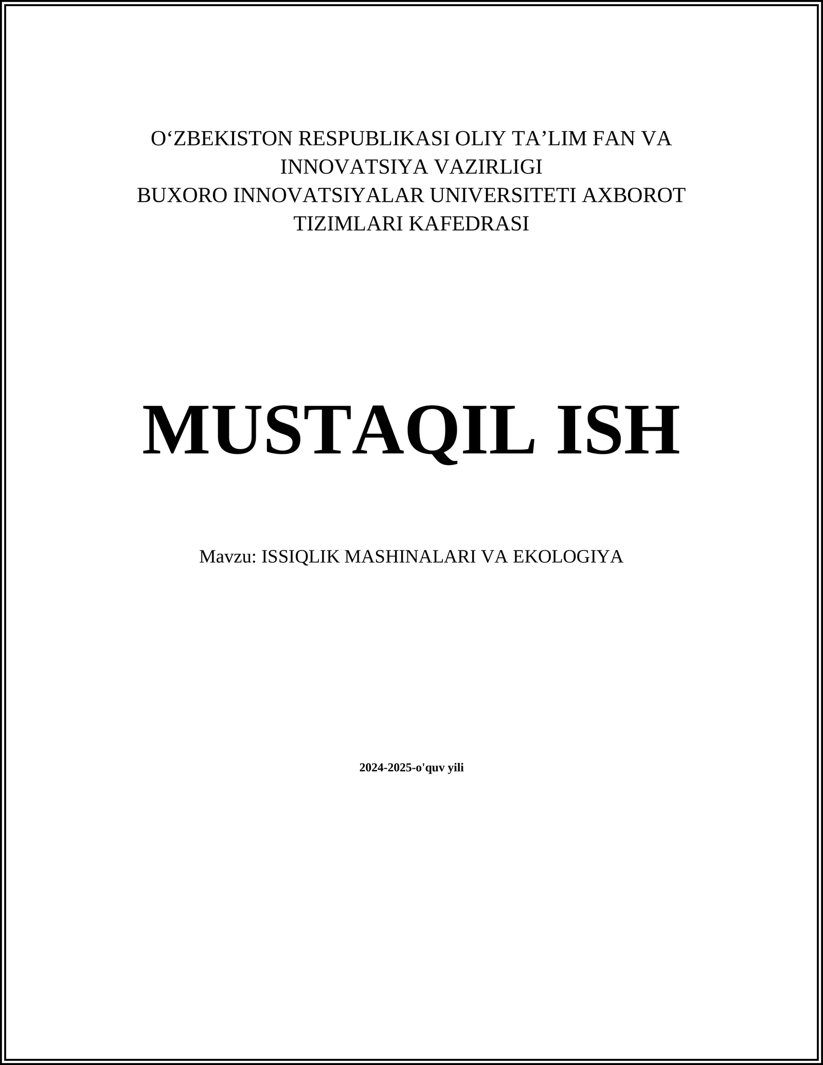ISSIQLIK MASHINALARI VA EKOLOGIYA