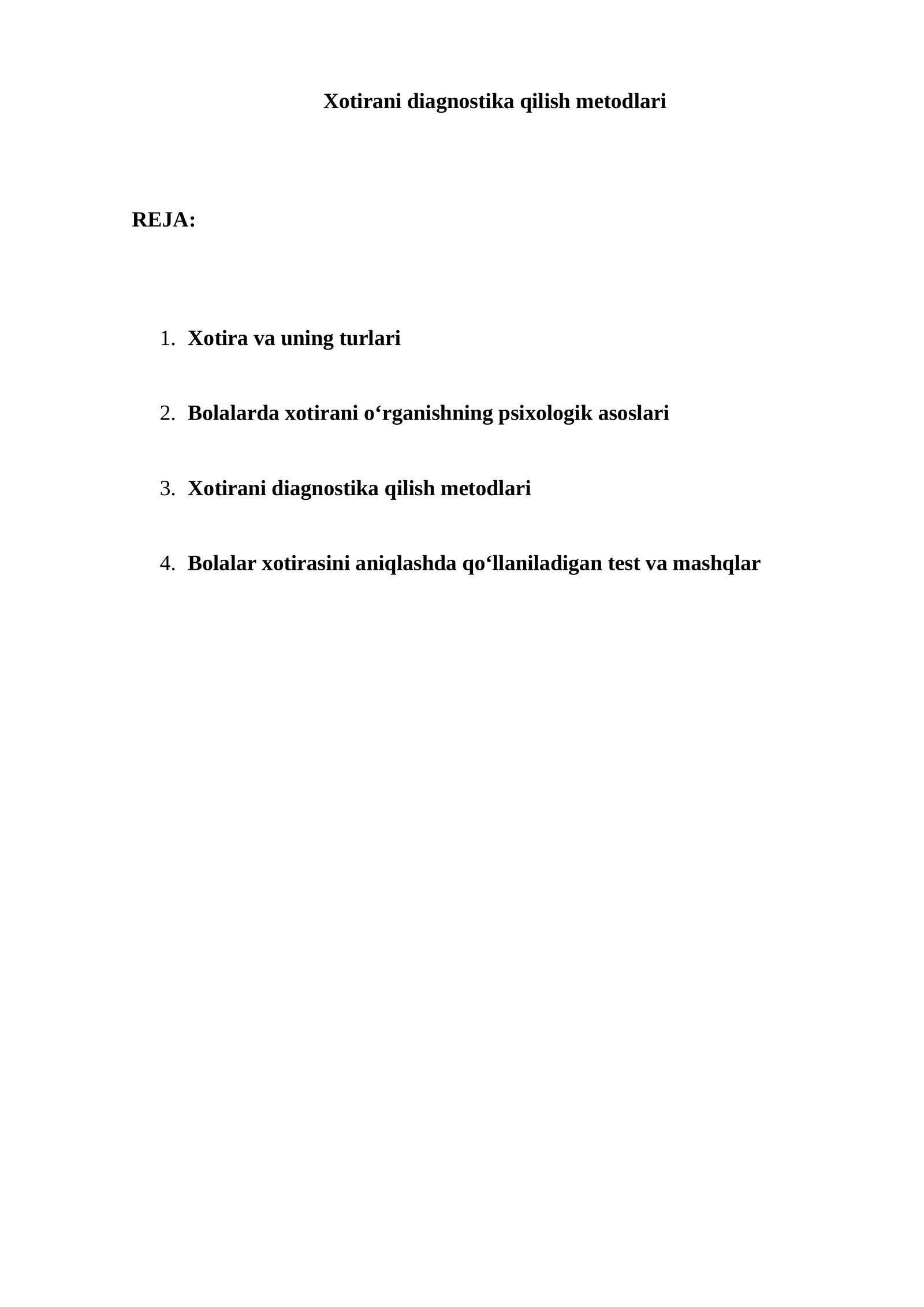 Xotirani diagnostika qilish metodlari