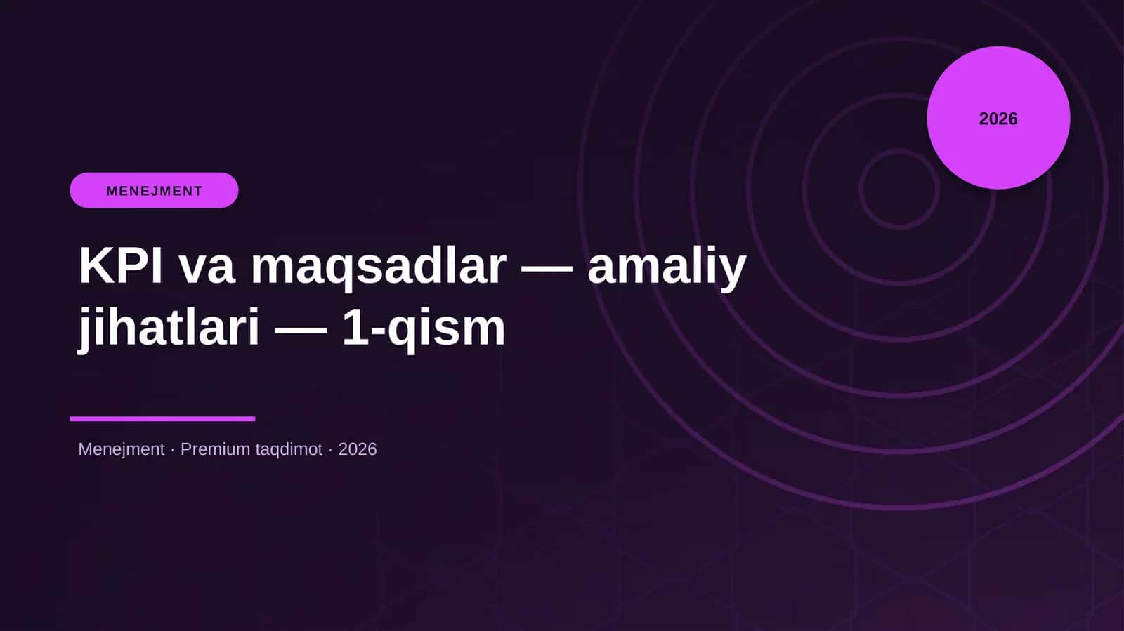 KPI va maqsadlar — amaliy jihatlari — 1-qism