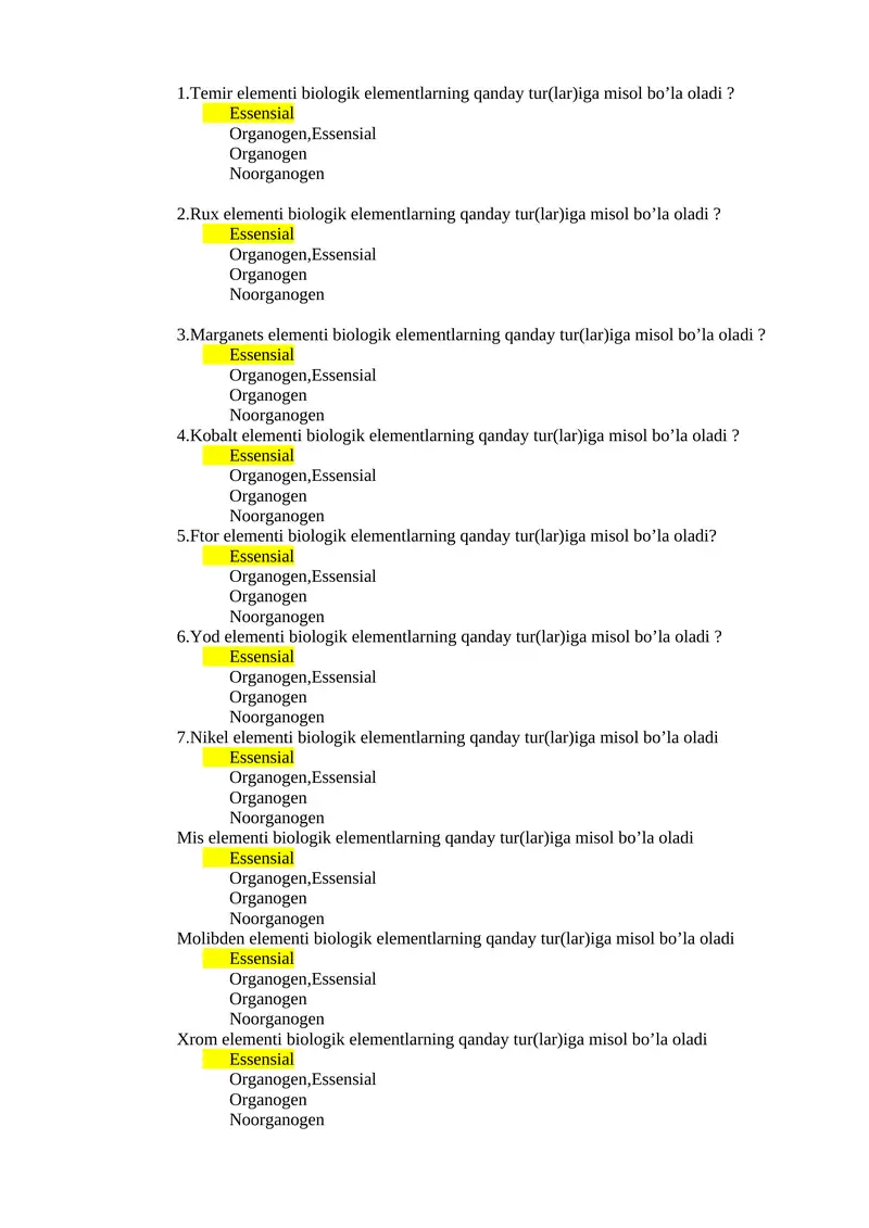 Marganets elementi biologik elementlarning qanday tur(lar)iga misol bo’la oladi?