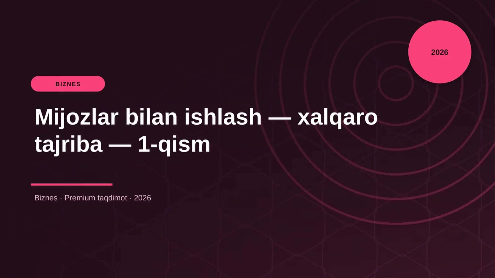 Mijozlar bilan ishlash — xalqaro tajriba — 1-qism