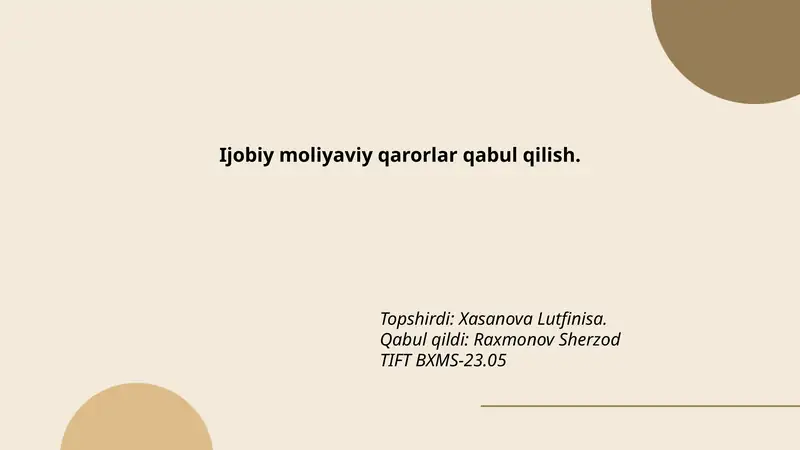 Ijobiy moliyaviy qarorlar qabul qilish