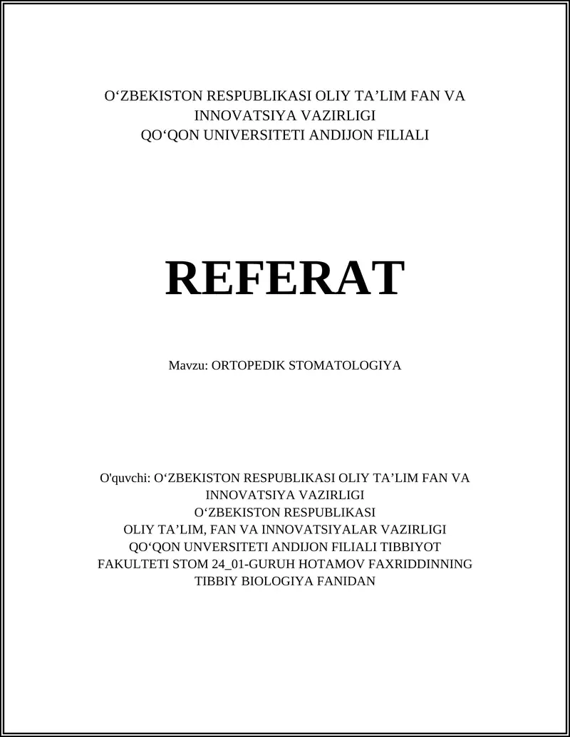 ORTOPEDIK STOMATOLOGIYA