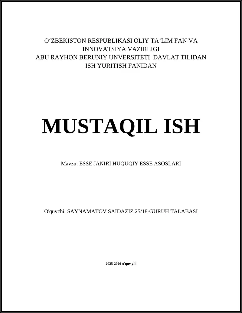 ESSE JANIRI HUQUQIY ESSE ASOSLARI