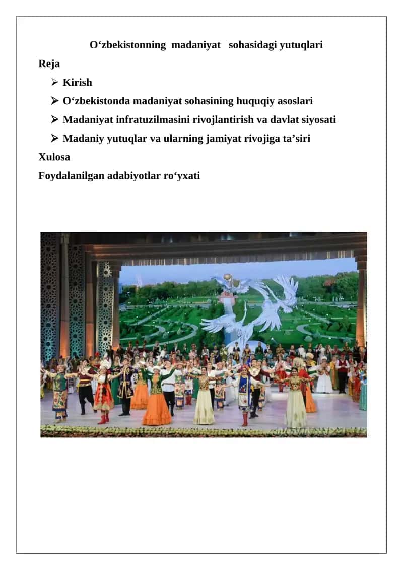 O‘zbekistonning madaniyat sohasidagi yutuqlari