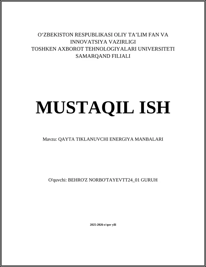 QAYTA TIKLANUVCHI ENERGIYA MANBALARI