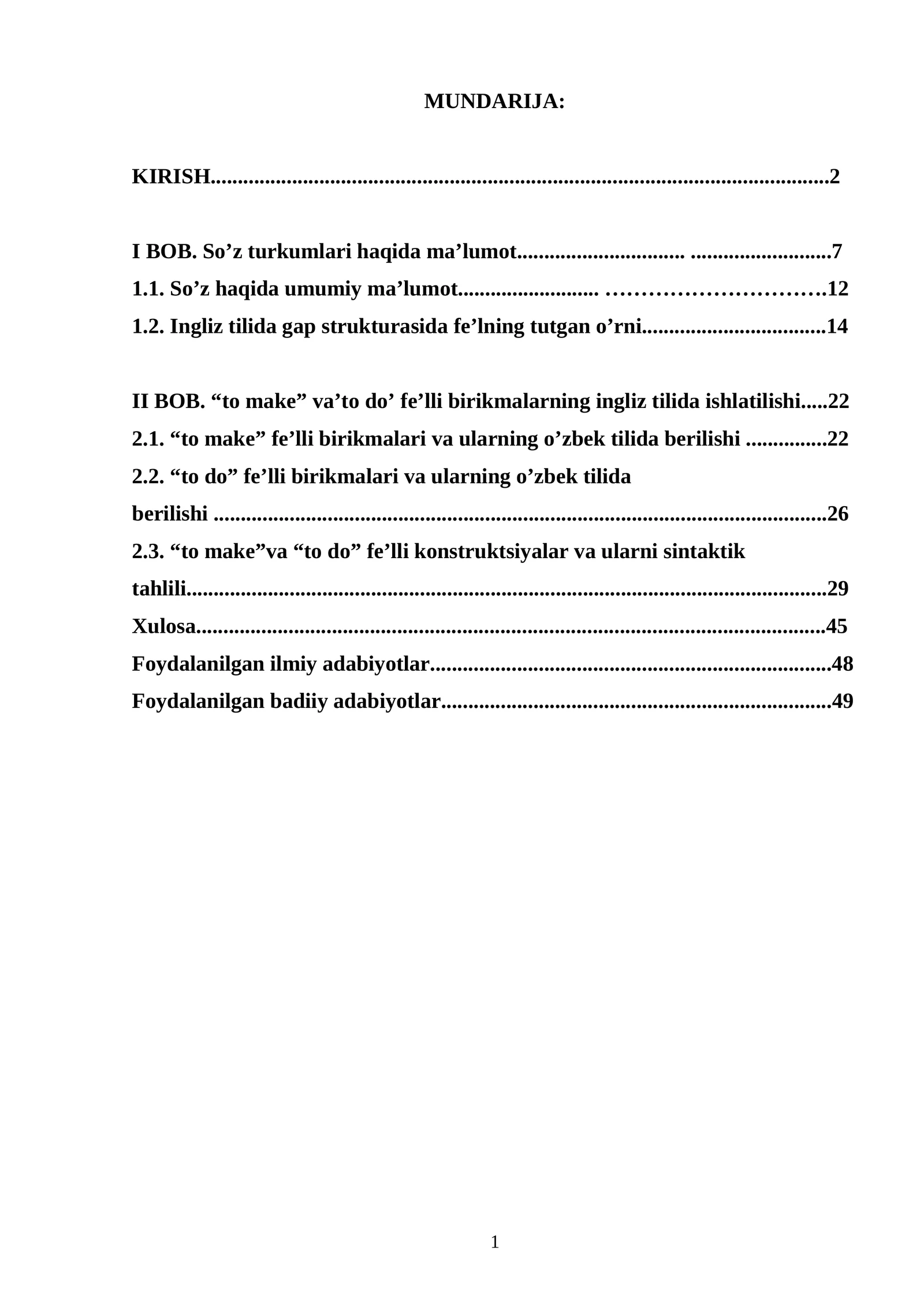 Ingliz tilida gap strukturasida fe’lning tutgan o’rni