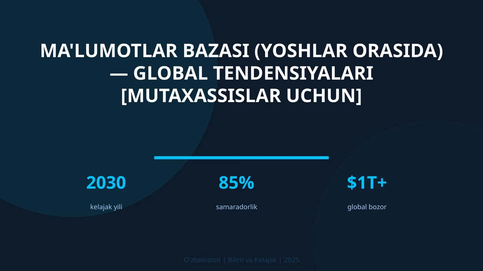 MA'LUMOTLAR BAZASI (YOSHLAR ORASIDA) — GLOBAL TENDENSIYALARI [MUTAXASSISLAR UCHUN]