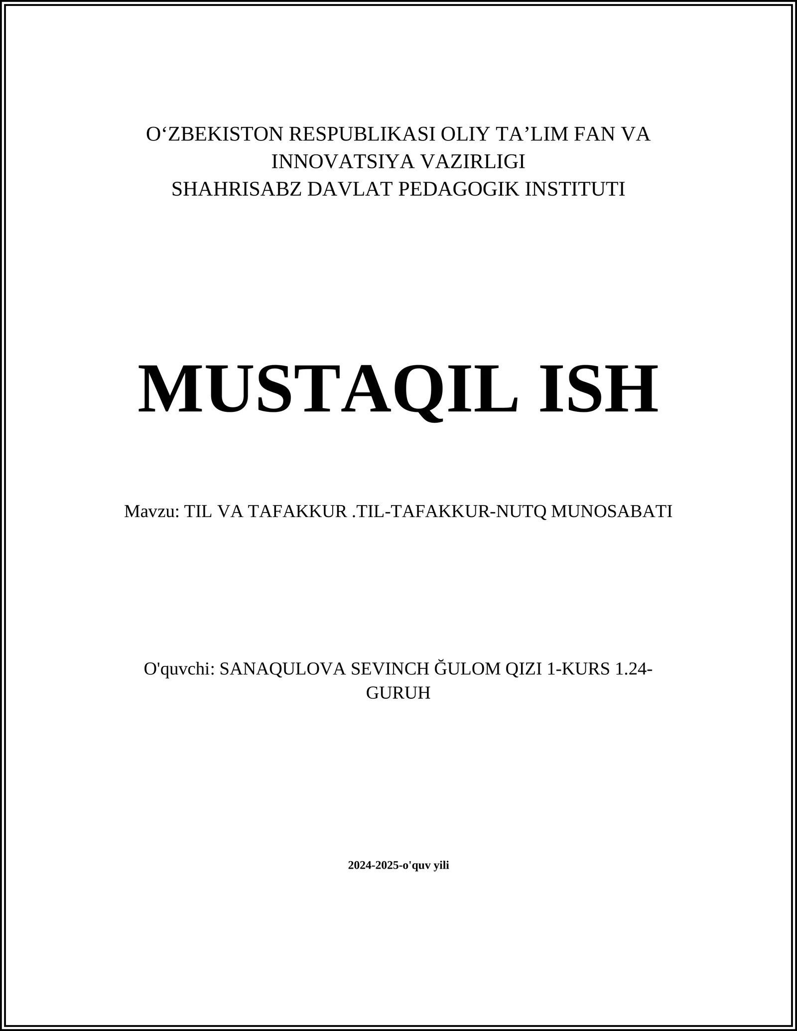 TIL VA TAFAKKUR.TIL-TAFAKKUR-NUTQ MUNOSABATI