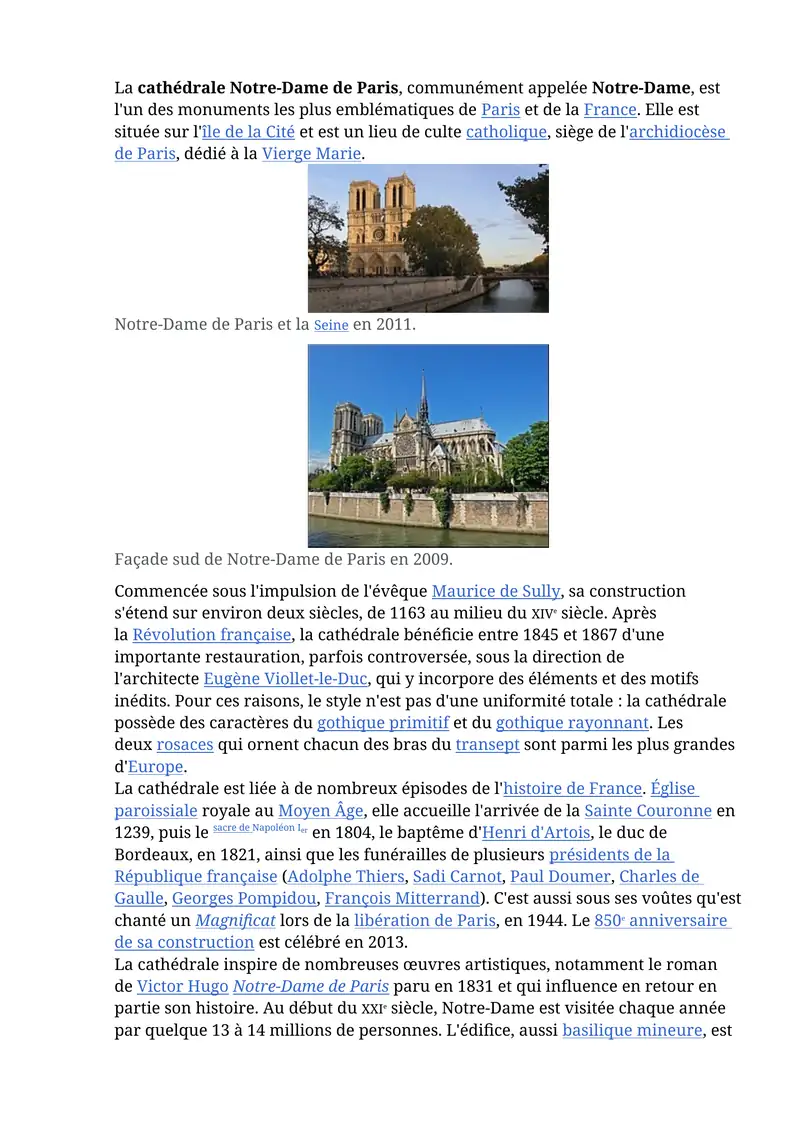 Lacathédrale Notre-Dame de Paris