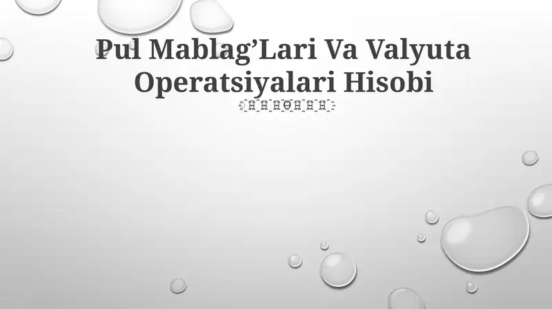 Pul Mablag’Lari Va Valyuta Operatsiyalari Hisobi