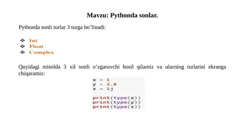 Pythondasonlar