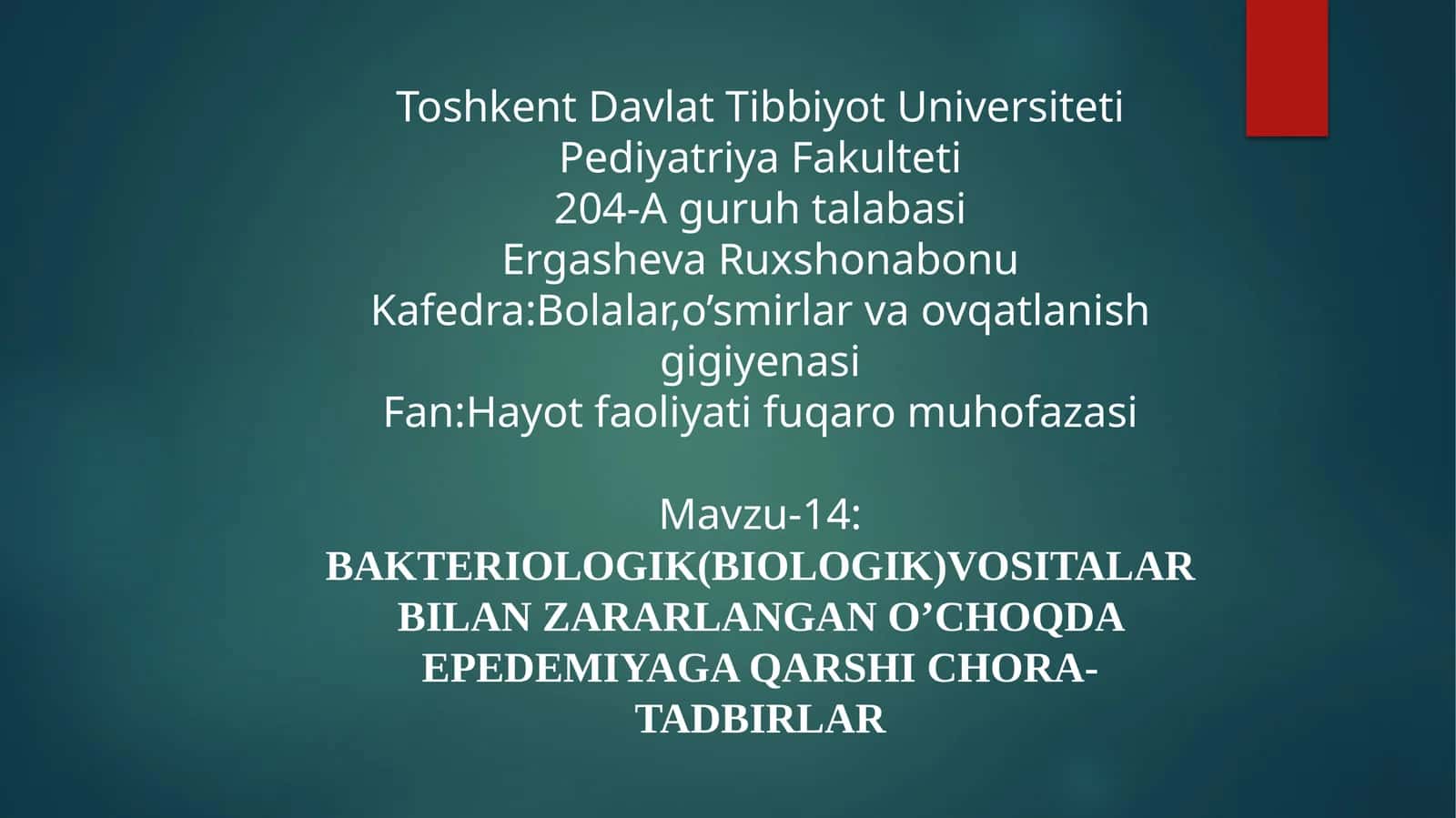 BAKTERIOLOGIK(BIOLOGIK)VOSITALAR BILAN ZARARLANGAN O’CHOQDA EPEDEMIYAGA QARSHI CHORA-TADBIRLAR