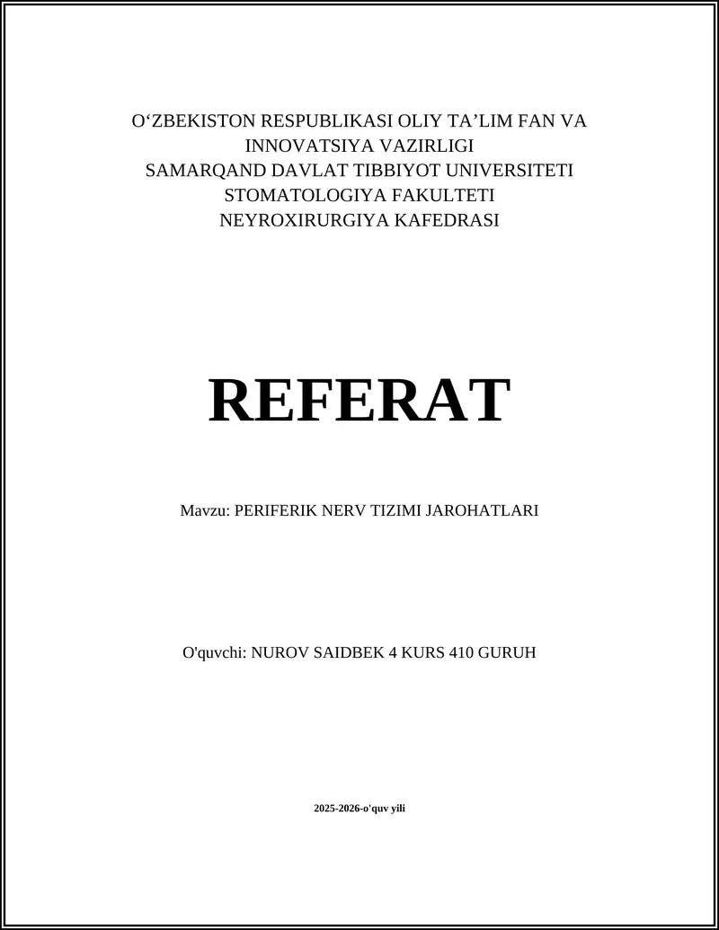 PERIFERIK NERV TIZIMI JAROHATLARI