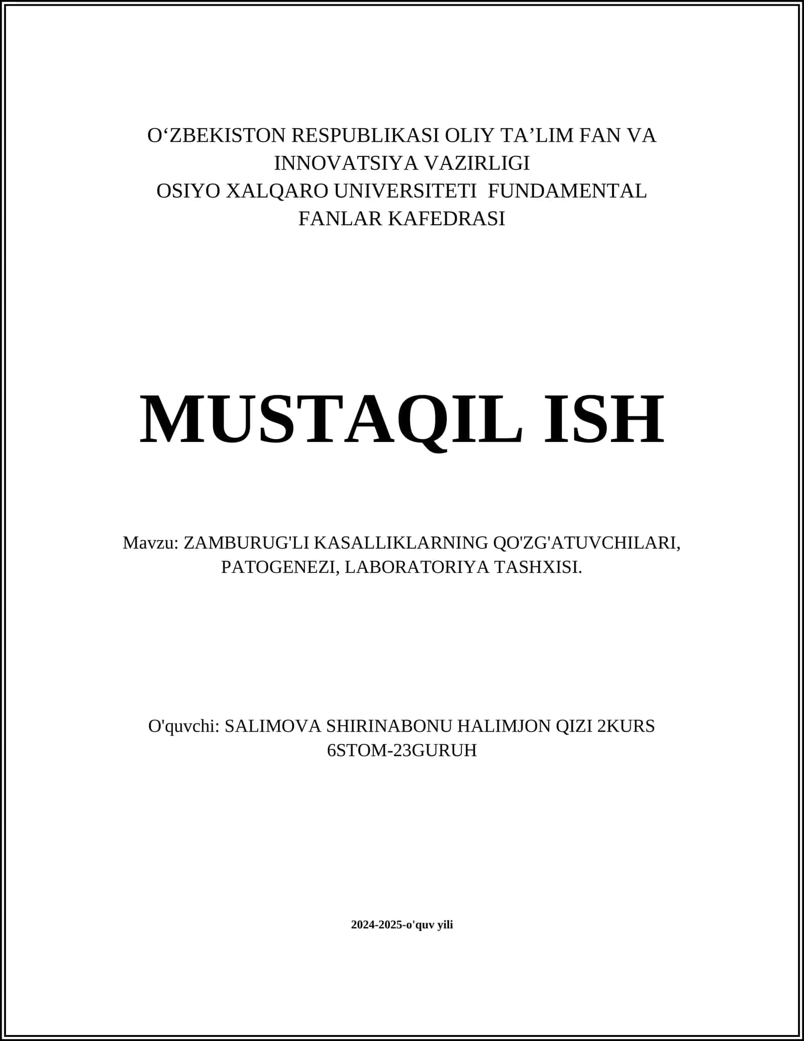 ZAMBURUG'LI KASALLIKLARNING QO'ZG'ATUVCHILARI