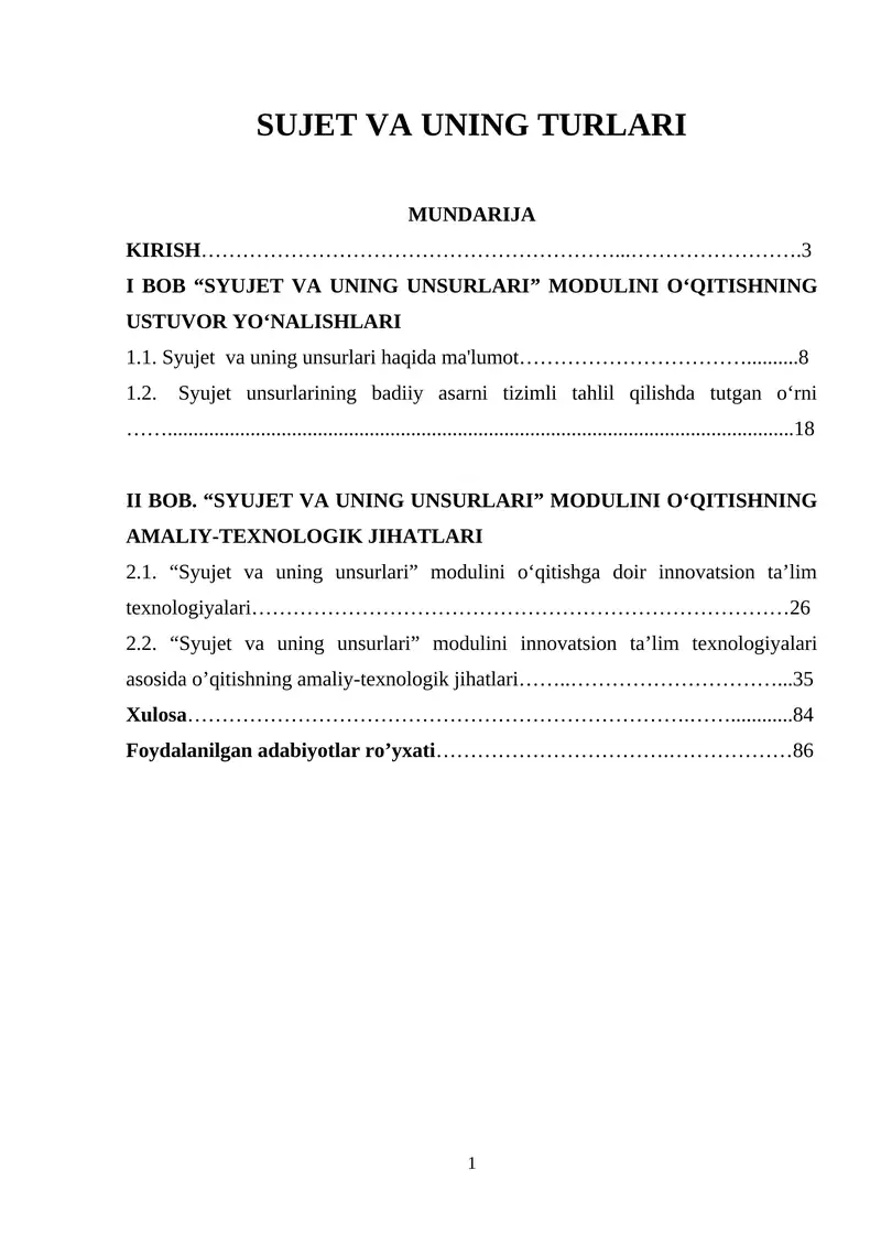 Syujet va uning unsurlari
