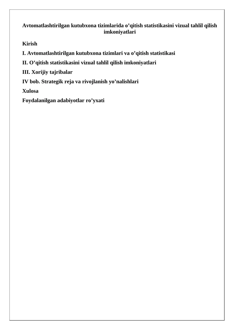 Avtomatlashtirilgan kutubxona tizimlarida o’qitish statistikasini vizual tahlil qilish imkoniyatlari