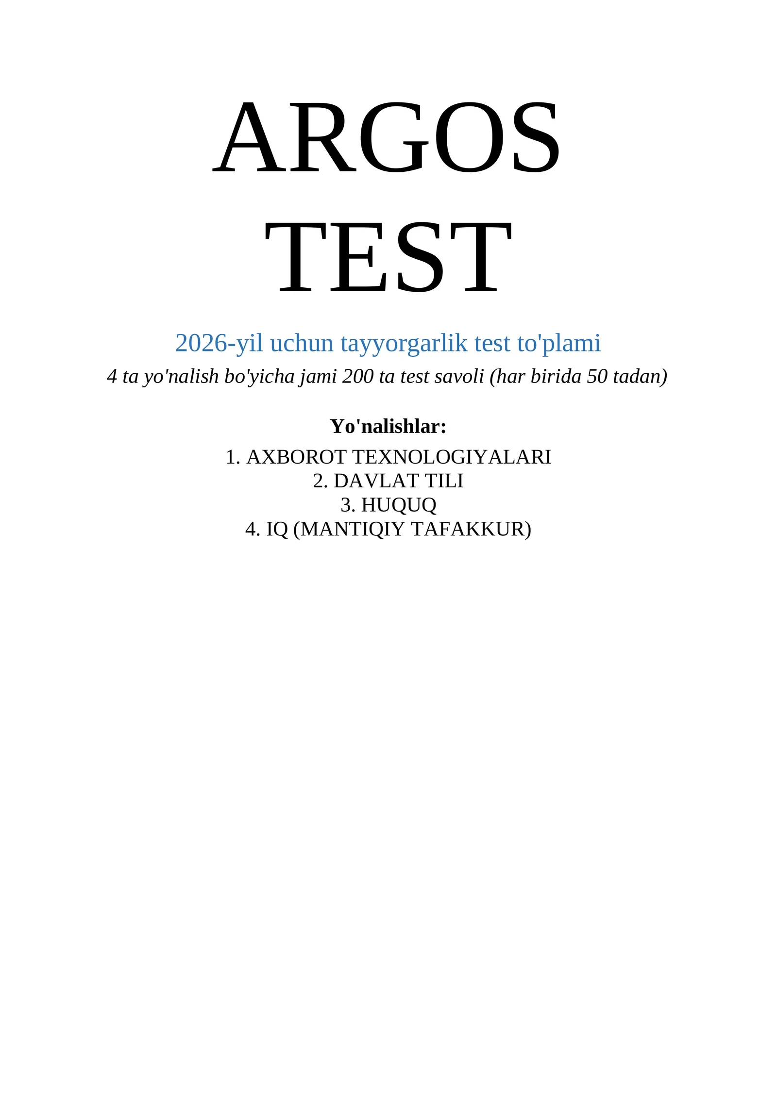 ARGOS TEST 2026-yil uchun tayyorgarlik test to'plami