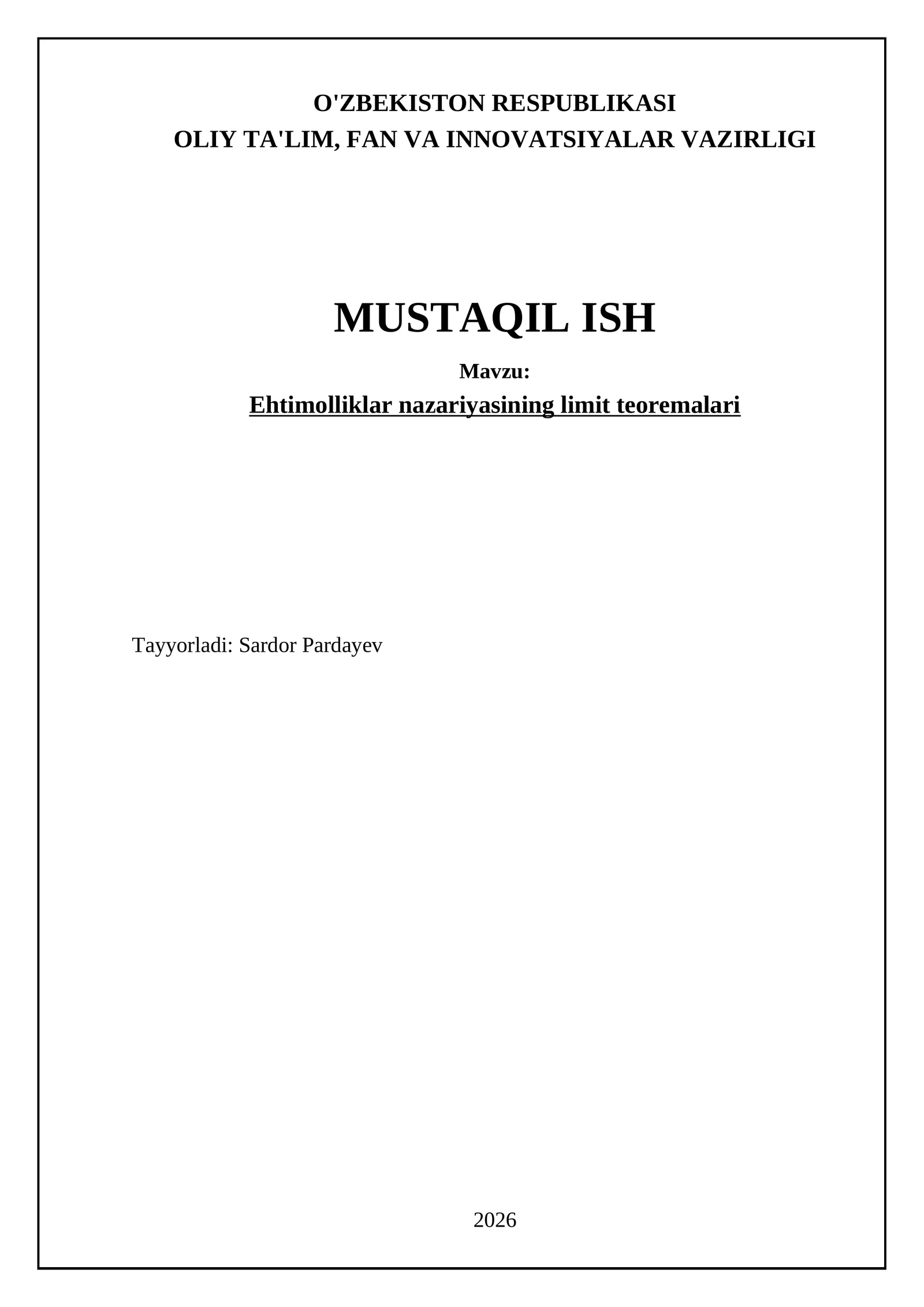 Ehtimolliklar nazariyasining limit teoremalari