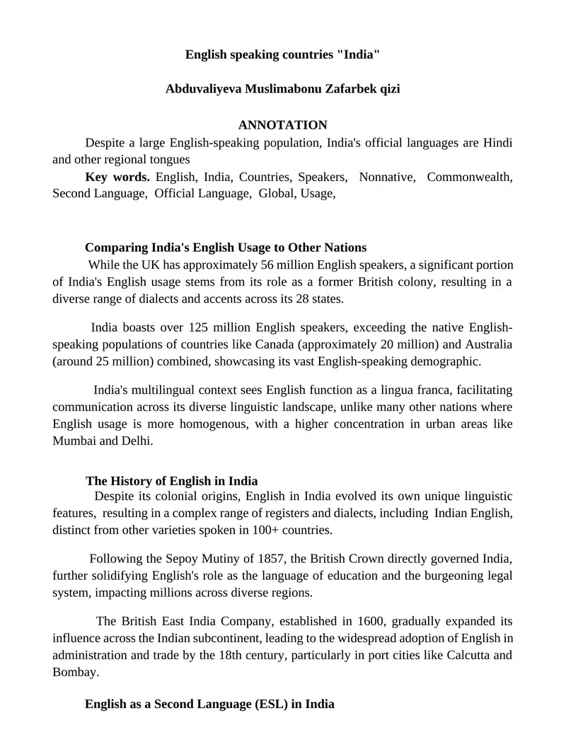 English Speaking Countries "India"