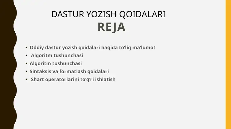 Dastur yozish qoidalari