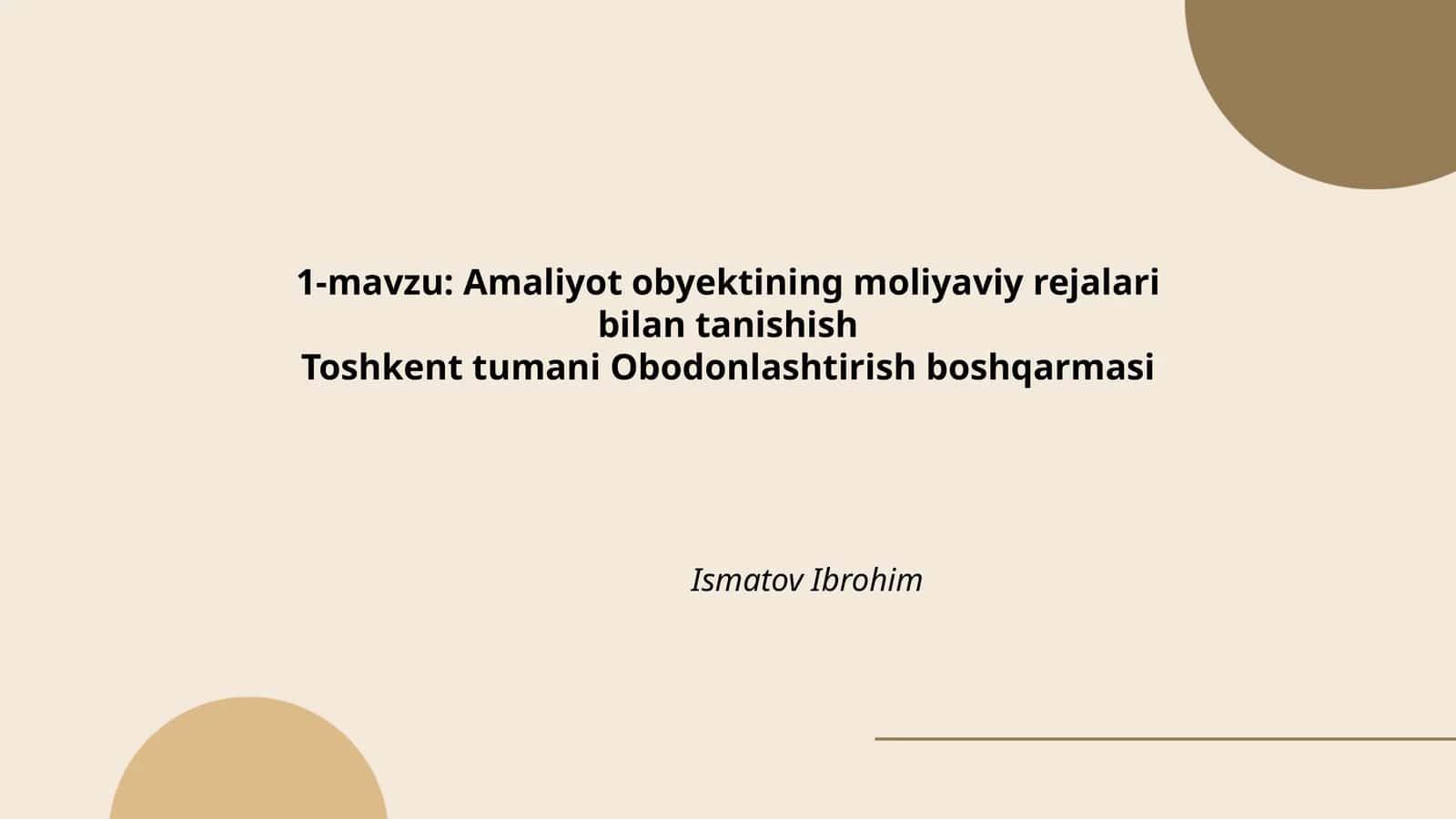 Amaliyot obyektining moliyaviy rejalari bilan tanishish