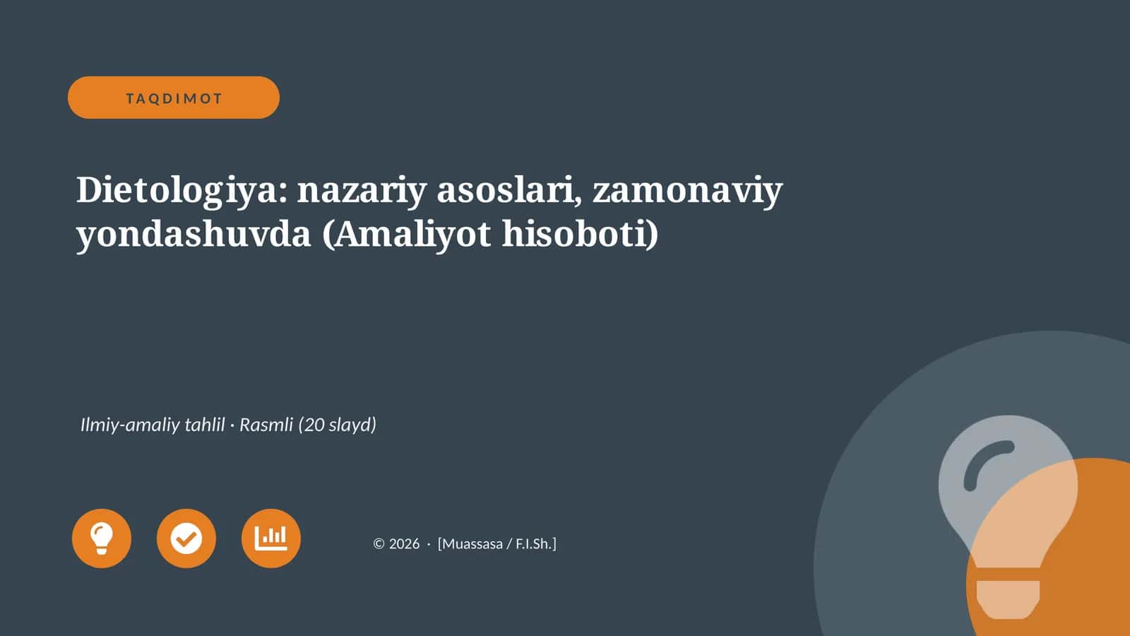 Dietologiya: nazariy asoslari, zamonaviy yondashuvda (Amaliyot hisoboti)