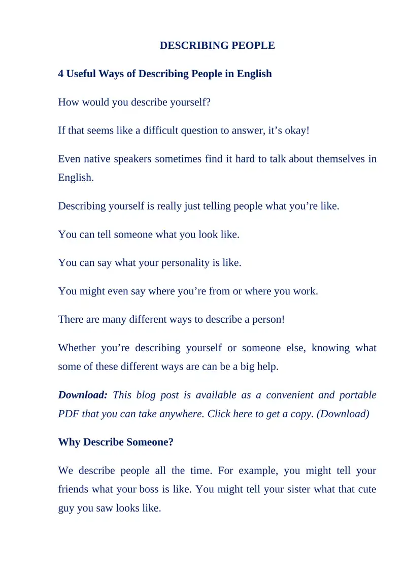 DESCRIBING PEOPLE