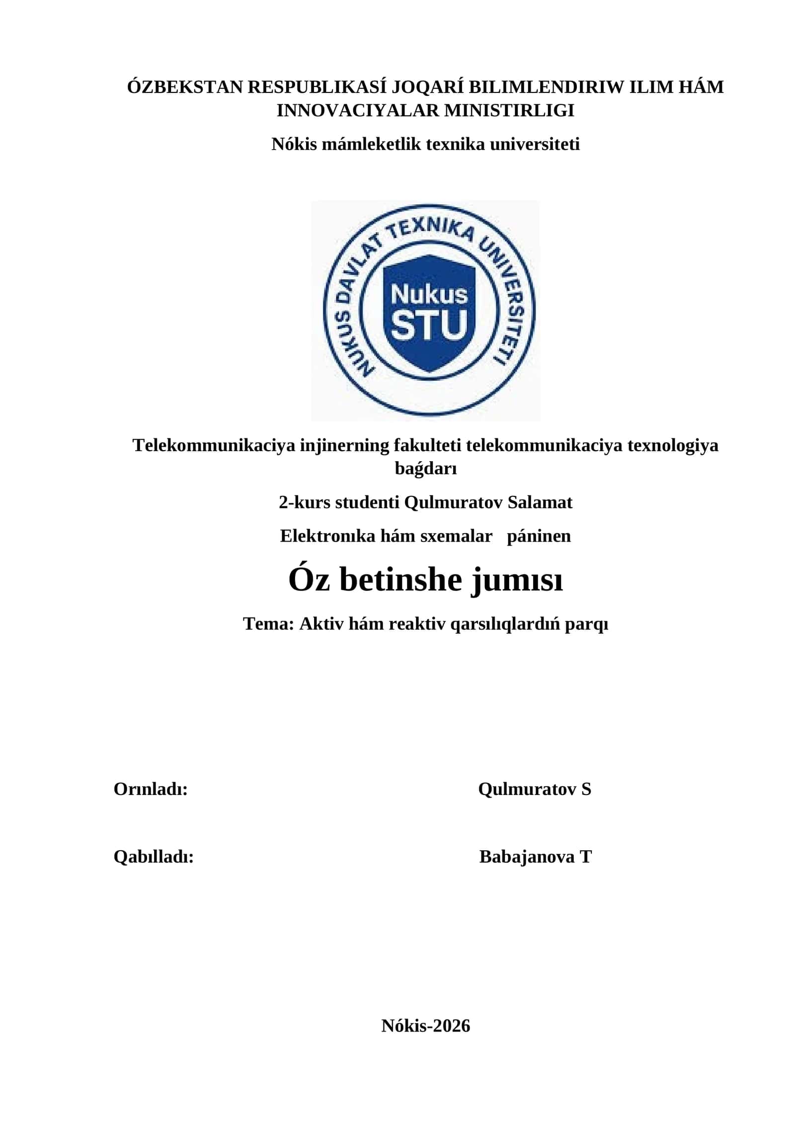 Aktiv hám reaktiv qarsılıqlardıń parqı