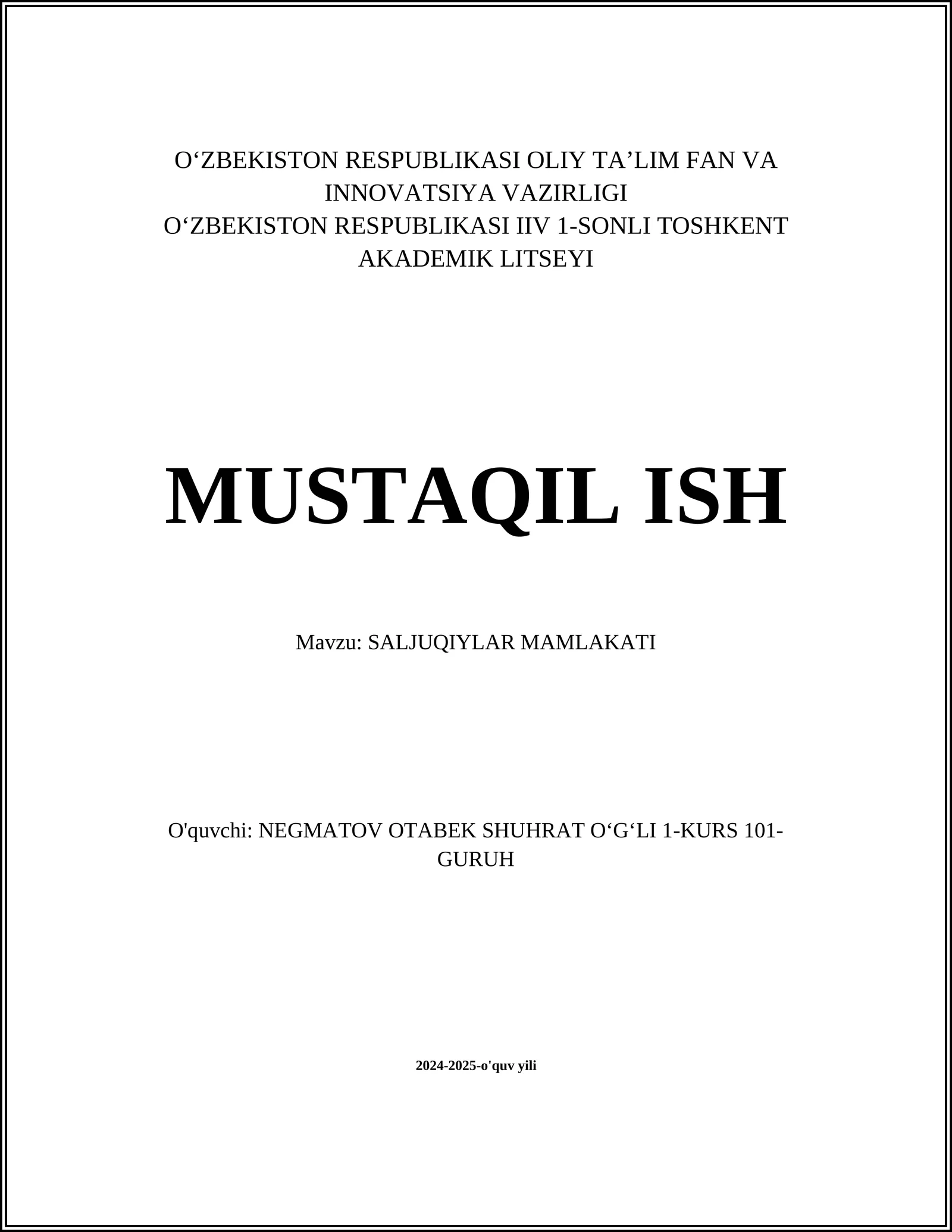 SALJUQIYLAR MAMLAKATI