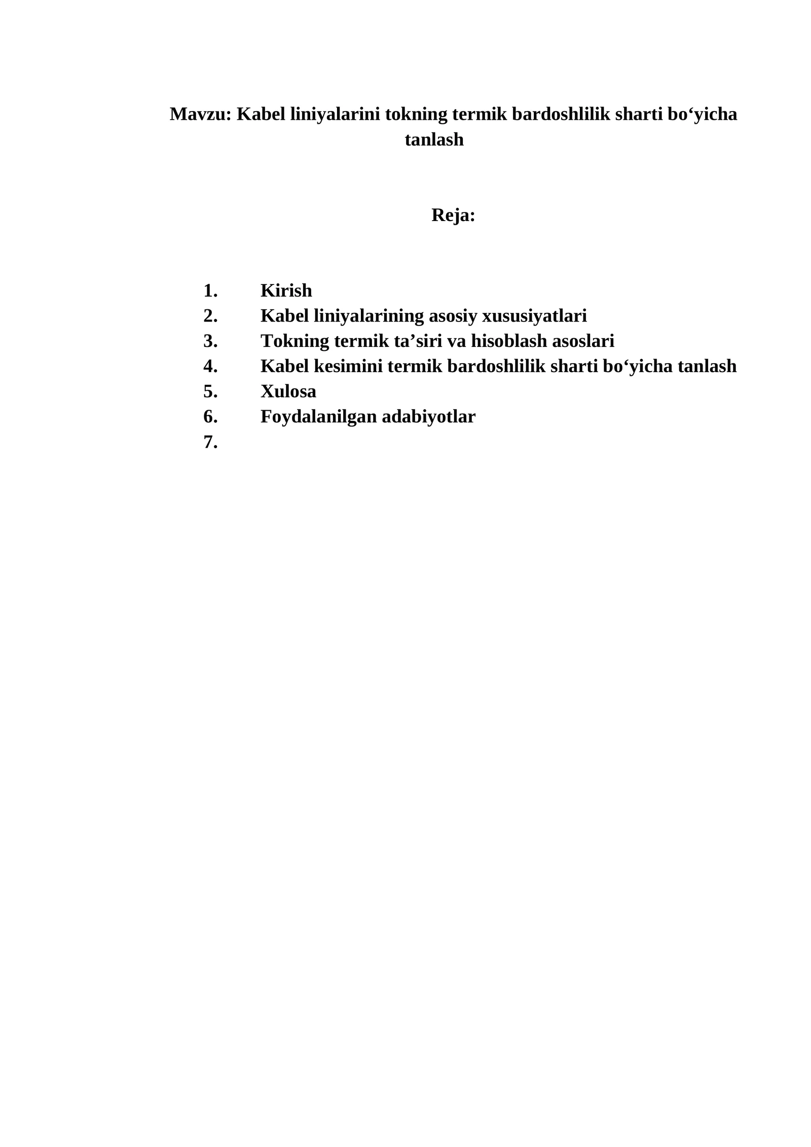Kabel liniyalarini tokning termik bardoshlilik sharti bo‘yicha tanlash