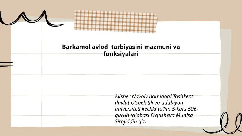 Barkamol avlod tarbiyasini mazmuni va funksiyalari