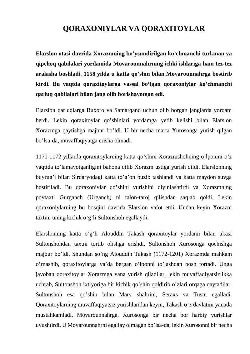 QORAXONIYLAR VA QORAXITOYLAR