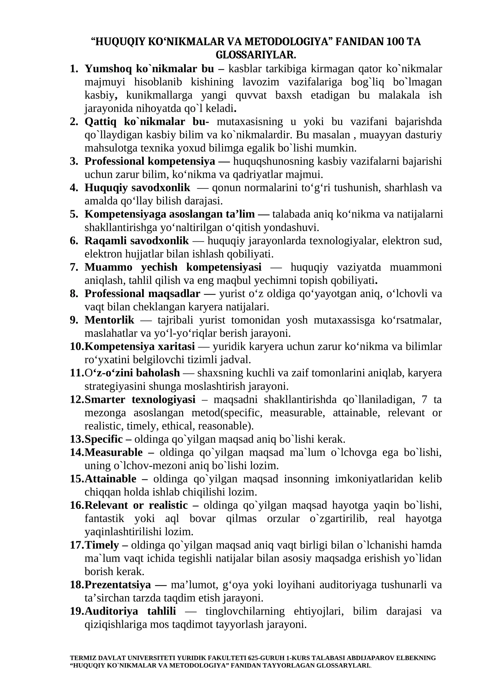 HUQUQIY KOʻNIKMALAR VA METODOLOGIYA