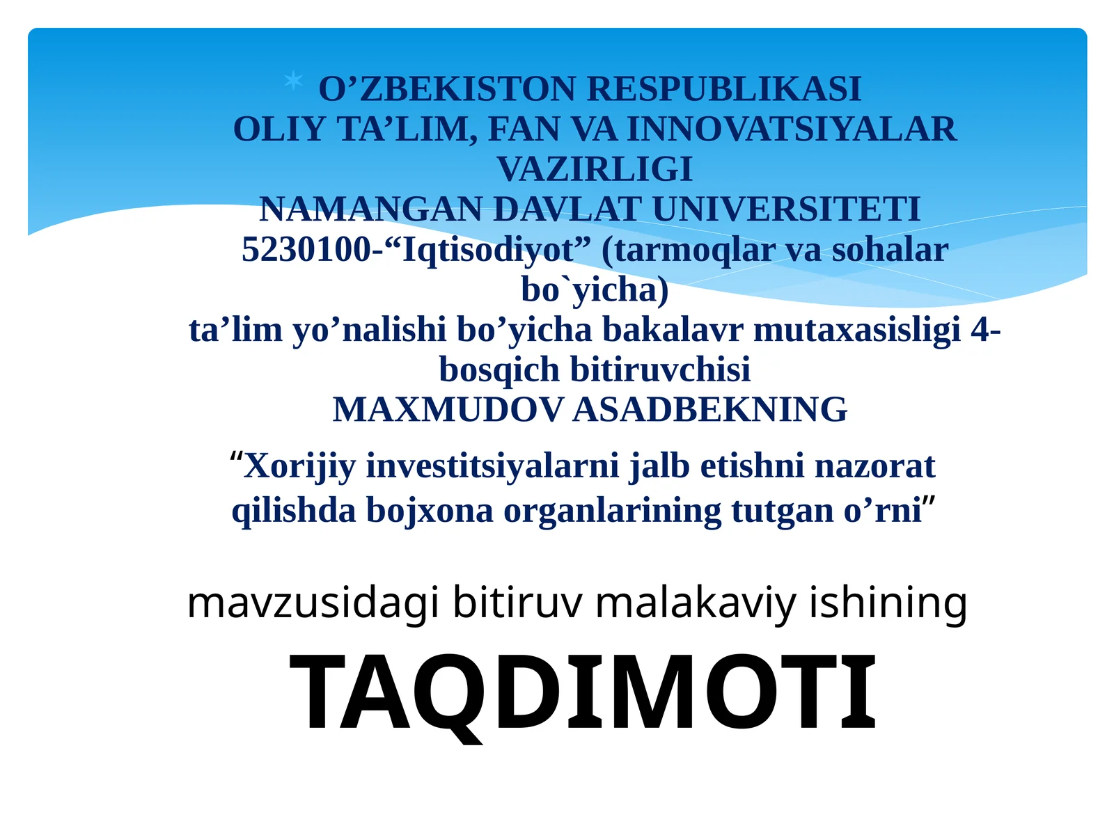 Iqtisodiyot ta’limi - Xorijiy investitsiyalar