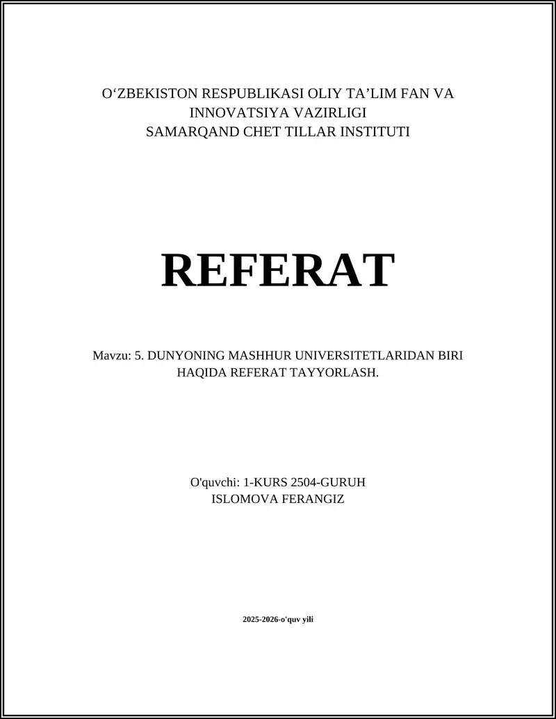 Oksford Universiteti haqida Referat