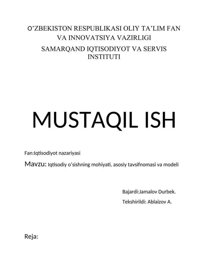 Iqtisodiy o‘sishning mohiyati va modeli