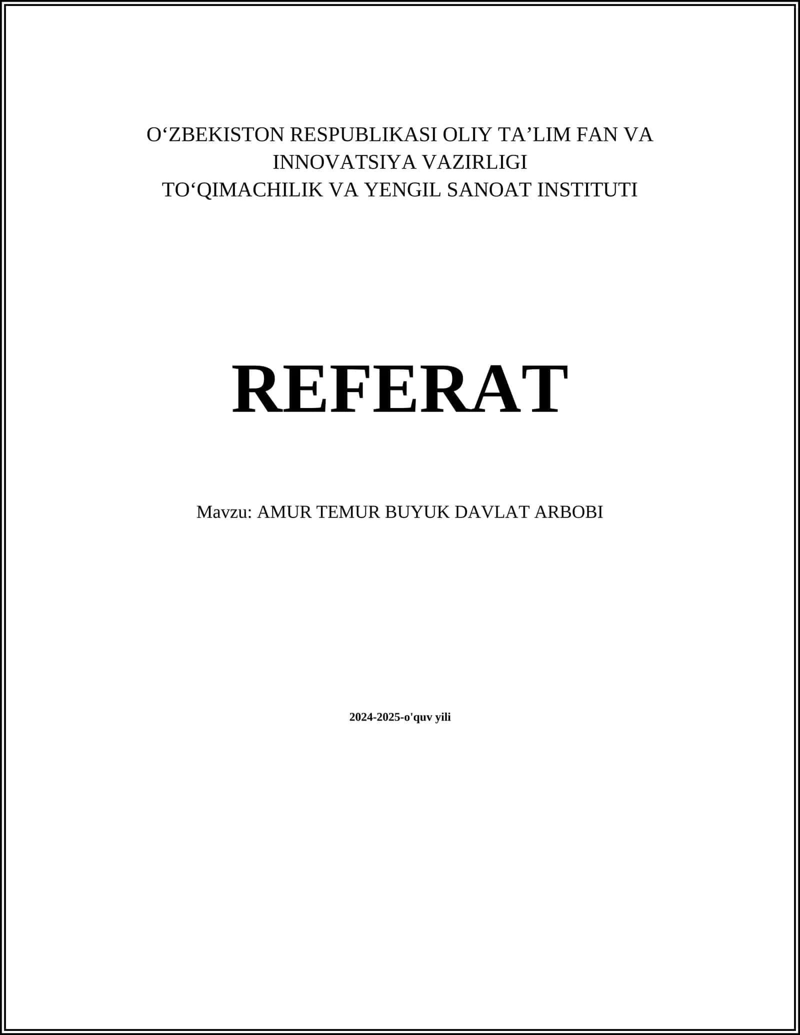 AMUR TEMUR BUYUK DAVLAT ARBOBI