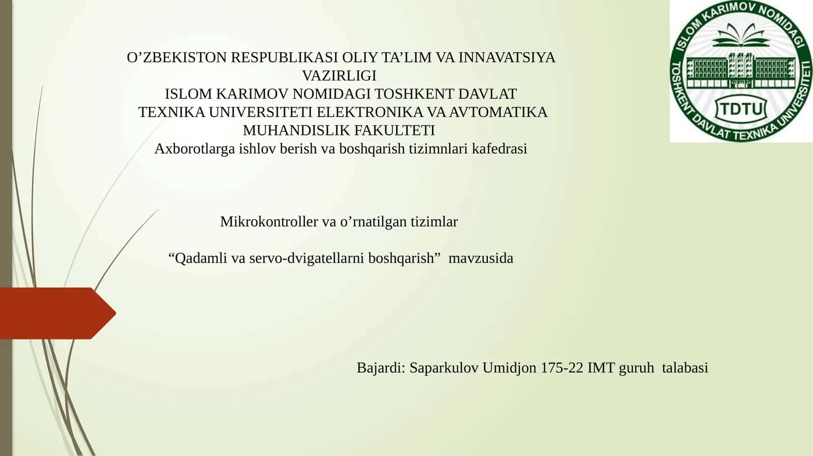 Mikrokontroller va o'rnatilgan tizimlar