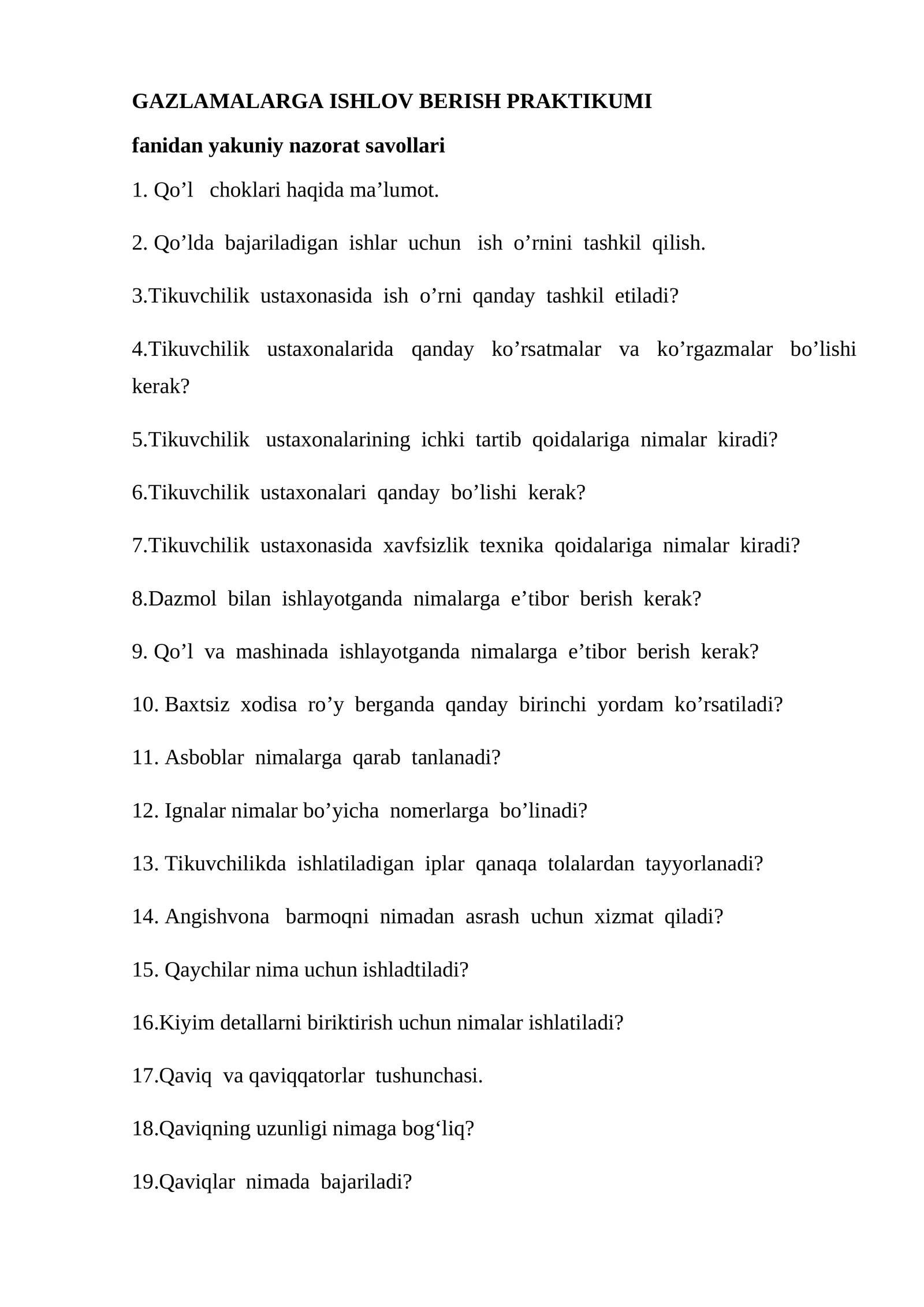 GAZLAMALARGA ISHLOV BERISH PRAKTIKUMI