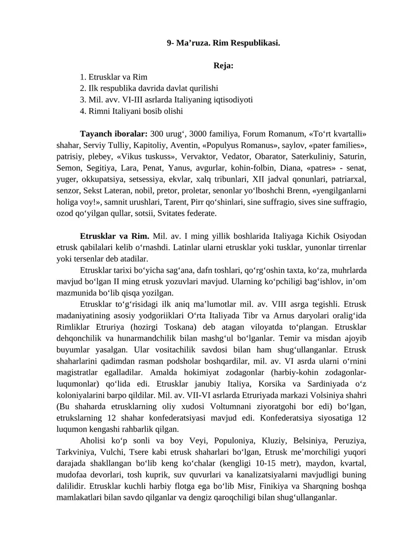 Etrusklar va Rim Respublikasi
