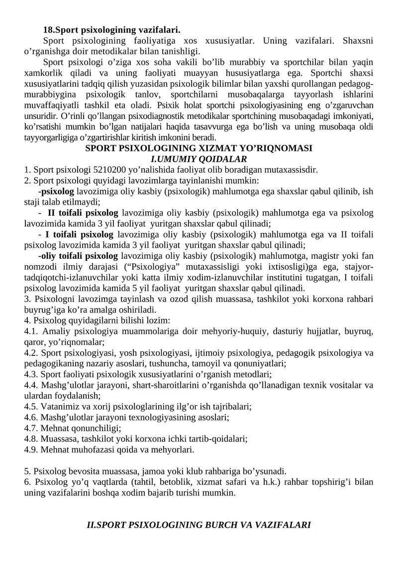 Sport psixologining vazifalari