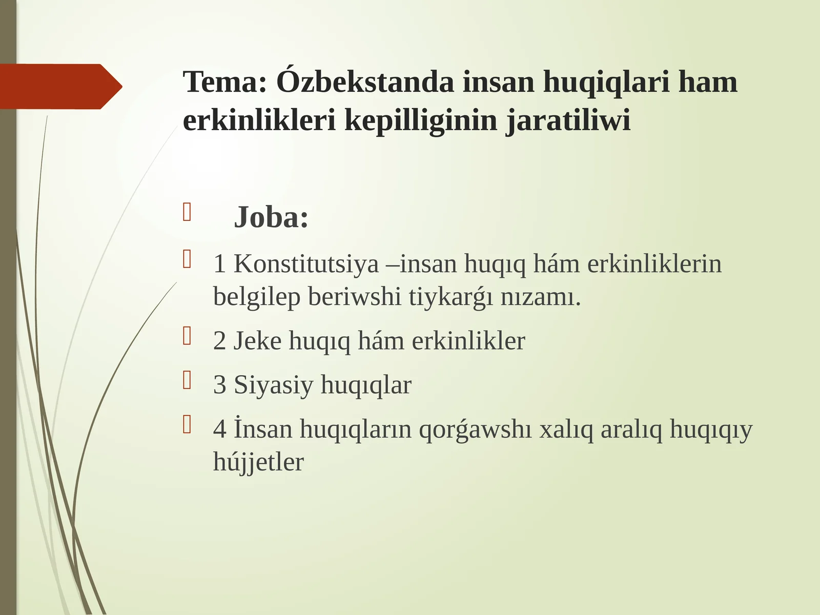 Ózbekstanda insan huqiqlari ham erkinlikleri kepilliginin jaratiliwi