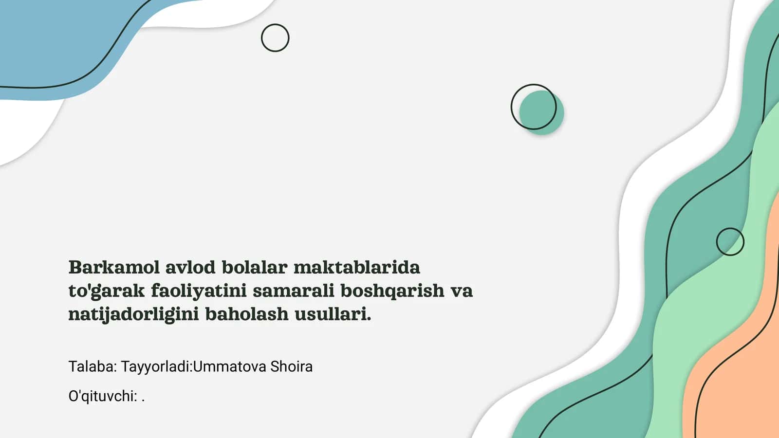 Barkamol Avlod Bolalar Maktablarida To'garak Faoliyatini Samrali Boshqarish va Natijadorligini Baholash Usullari