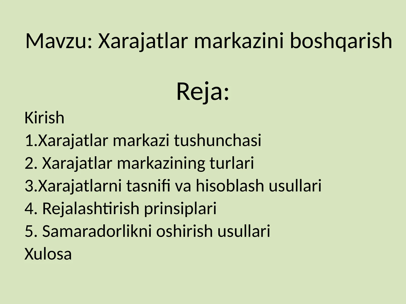 Xarajatlar markazini boshqarish